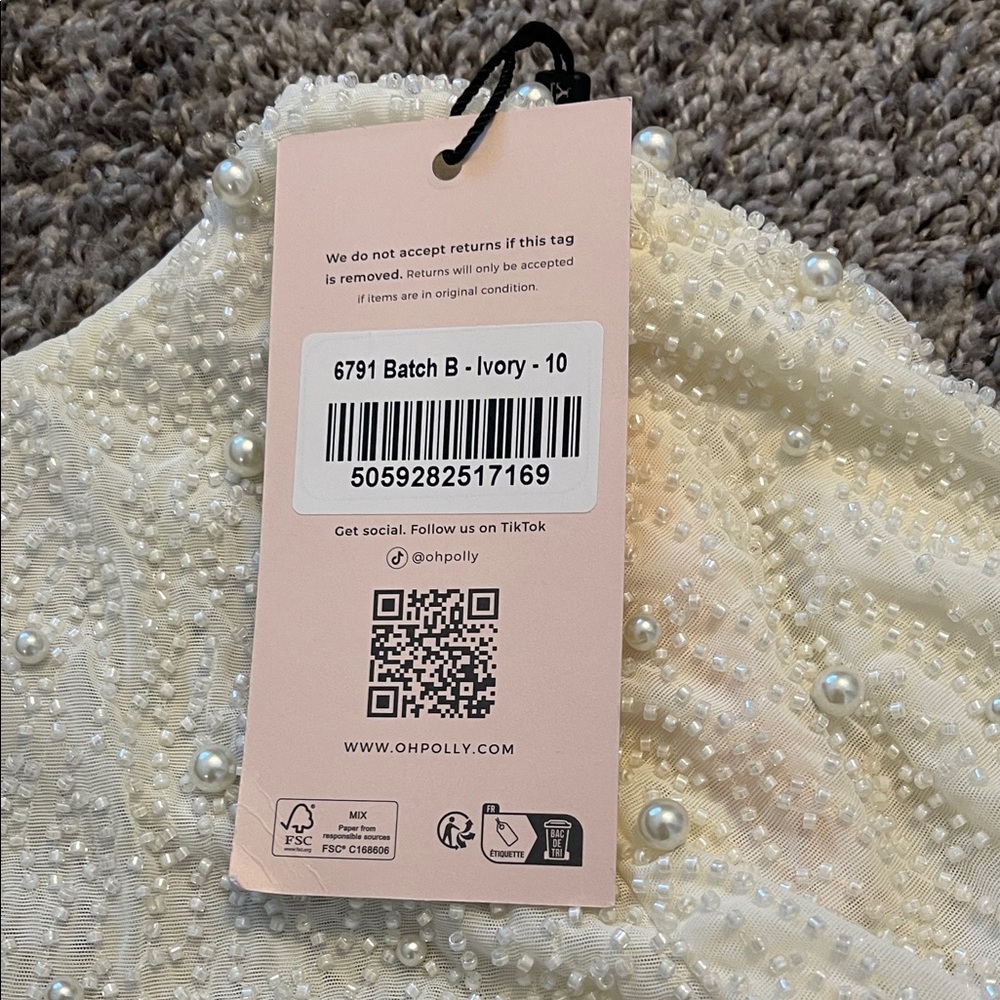 Oh Polly Beaded Cream Long Sleeve Dress - Picture 8 of 10